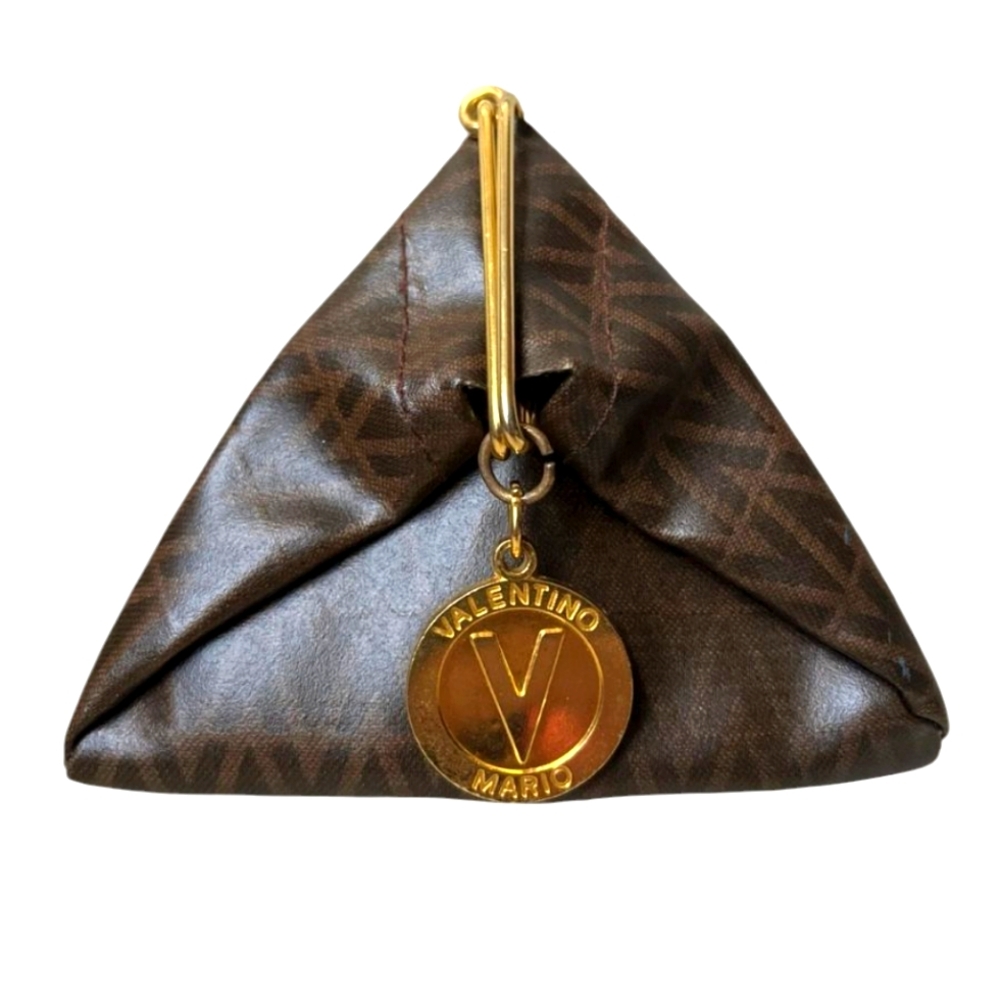 Mario Valentino Brown and Gold Triangular Clutch